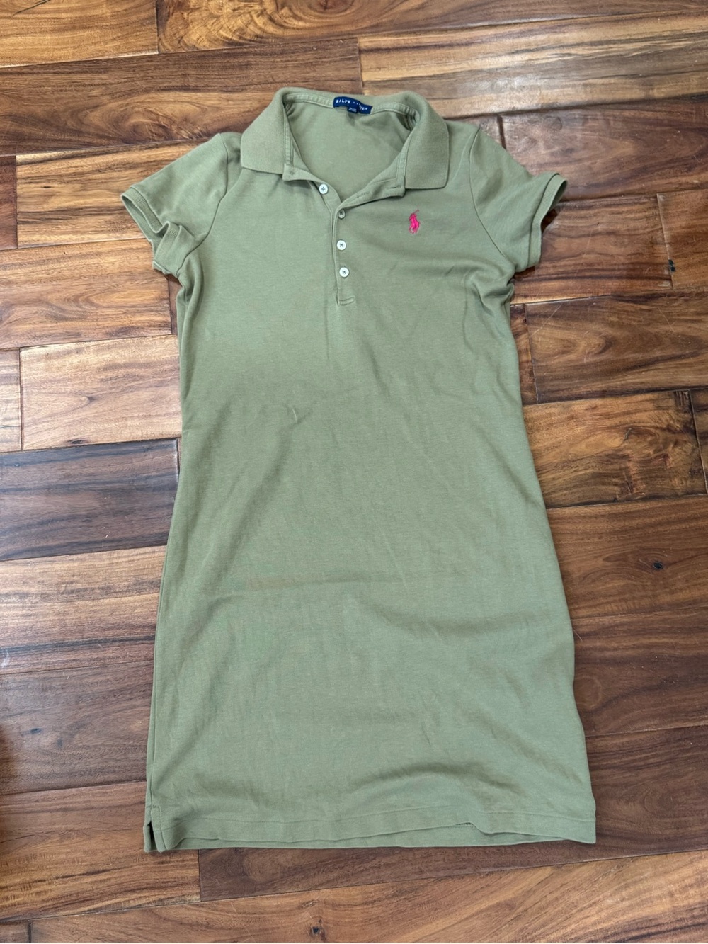 Ralph Lauren Olive Green Polo Shirt Dress with Pink Pony